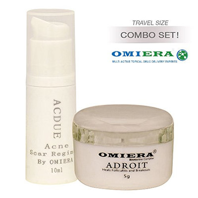ACNE SCARS TREATMENT Acdue (0.3 fl oz) + Facial Hair Growth Inhibitor Cream Adroit (0.2 fl oz) Skin Care Set By Omiera Labs