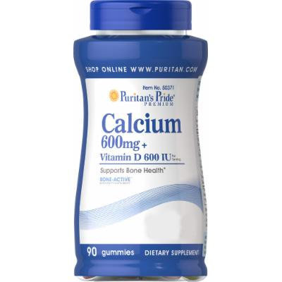 Puritan's Pride Calcium 600mg + Vitamin D 600 IU Gummies-90 Gummies