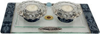 Artsy Casa 5th Avenue Collection Candle Stick w/ Tea Light Applique - Blue-Tray 11 W X 6 L Candlesticks 2 H