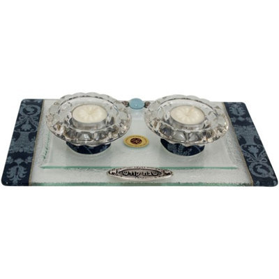 Artsy Casa 5th Avenue Collection Candle Stick w/ Tea Light Applique - Blue-Tray 11 W X 6 L Candlesticks 2 H