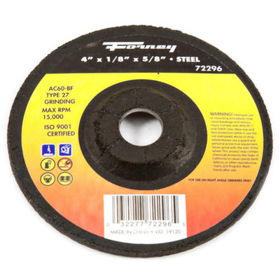 Forney 72296 Grinding Wheel Type 27 Steel Flex with 5/8-Inch Arbor AC60R-BF 4-Inch-by-1/8-Inch