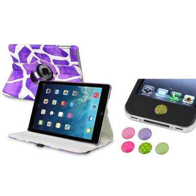Insten INSTEN Purple Giraffe 360 Leather Case Cover+Home Sticker For Apple iPad Air 5 5th Gen