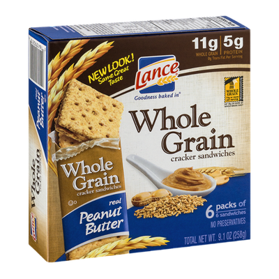 Lance Whole Grain Cracker Sandwiches Peanut Butter - 6 CT