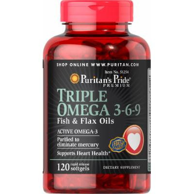 Puritan's Pride Triple Omega 3-6-9 Fish & Flax Oils-120 Softgels