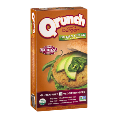 Qrunch Quinoa Burgers Green Chile with Pinto Beans - 4 CT