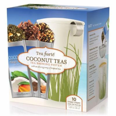Tea Forté Coconut Loose Tea Starter Set, Gift Set with Spring Grass Kati Cup Tea Brewing System and 10 Single Steeps
