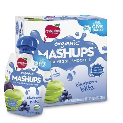 Revolution Foods Organic Mashups Fruit & Veggie Smoothie, Blueberry Blitz, 4 - 3.17 oz Pouches, (Pack of 4)