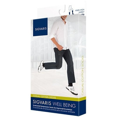 Sigvaris Casual Cotton 15-20mmHg Closed Toe Men's Knee High Sock Size: B (9-11), Color: Navy 10