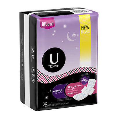 U by Kotex Overnight Ultra Thin Pad With Wings - 28 Count