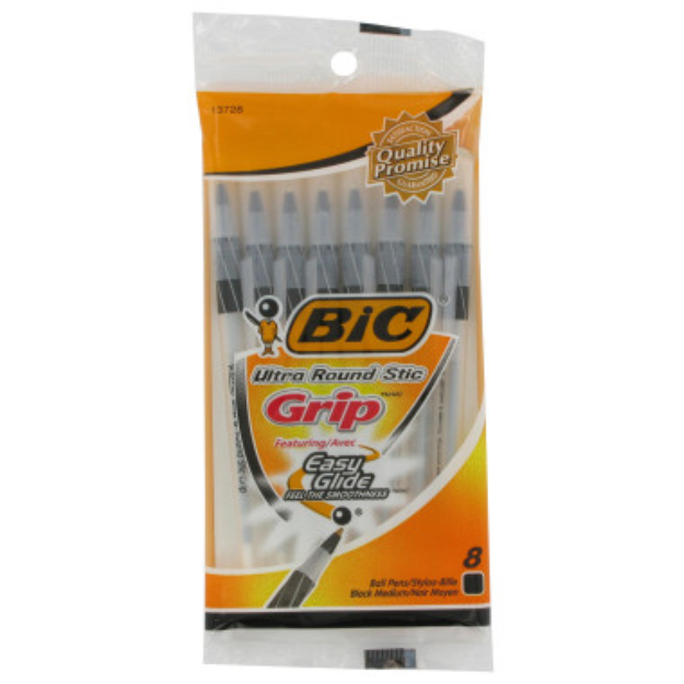 BIC Ultra Round Stic Pens with Grip - 8 pack Assorted Styles and Colors