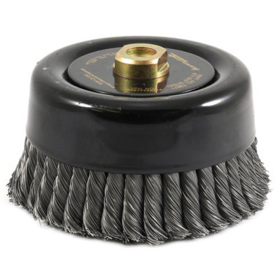Forney 72871 Wire Cup Brush Industrial Pro Twist Knot with 5/8-Inch-11 Threaded Arbor 6-Inch-by.020