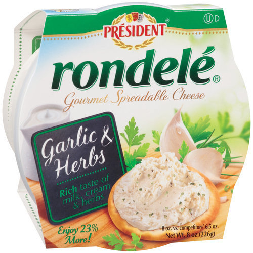 Rondele by President Garlic & Herbs Gourmet Spreadable Cheese, 8 oz