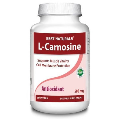 #1 L-Carnosine 500mg 100 Vcaps by Best Naturals -- Supports Muscle vitality -- Manufactured in a USA Based GMP Certified Facility and Third Party Tested for Purity. Guaranteed!!