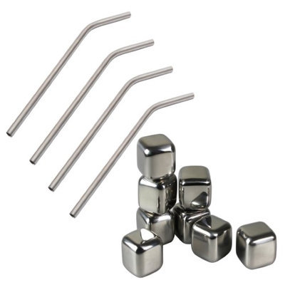 HealthPro Drinkers Kit - Includes 4 Titanium Super Strong Lightweight Drinking Straws & 8 Stainless Steel Ice Cubes