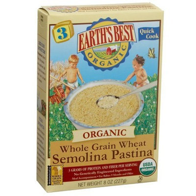 Earth's Best Organic 3rd Whole Grain Wheat, Semolina Pastina, 8 Ounce Boxes (Pack of 6)