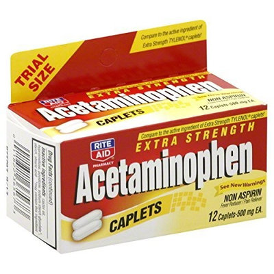 Rite Aid Brand Rite Aid Acetaminophen, Extra Strength, 500 mg, Caplets, Trial Size 12 caplets