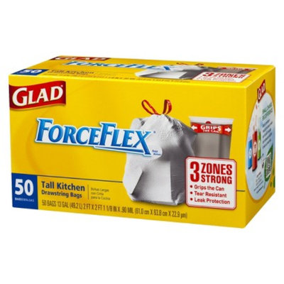 Glad ForceFlex Tall Kitchen Drawstring Trash Bags 13 gal 50 ct