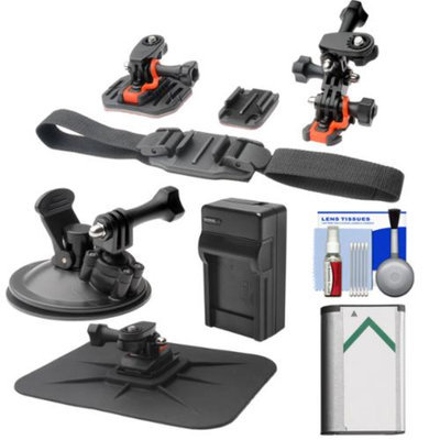 Vivitar Essentials Bundle for Sony Action Cam HDR-AS30V, AS15 & AS100V Camcorders with Helmet, Flat Surface & Car Mounts + Battery + Charger + Accessory Kit