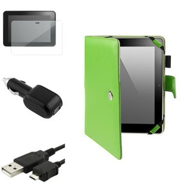 Insten INSTEN Green PU Folio Leather Case+Clear Shield+USB+Car Charger For Kindle Fire HD 8.9