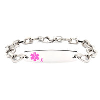 Hope Paige Stainless Steel Heart Link with Breast Cancer Awareness Plate - Medical ID 7.75in