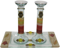 Artsy Casa 5th Ave Candle Stick w/ Tray Large Applique -Colorful - Tray 10 W X 5 L - Candlesticks - 7.5 H