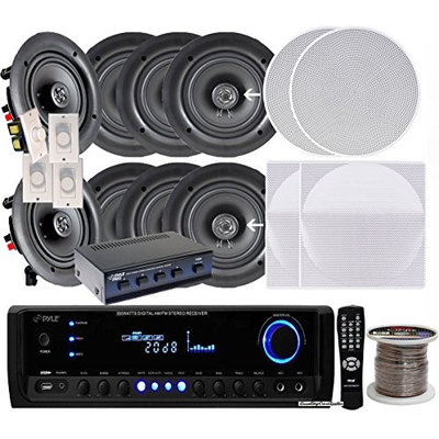 Pyle KTHSP390 4 Pairs of 150W 5.25-inch In-ceiling Speakers with 300W Receiver/Amplifier