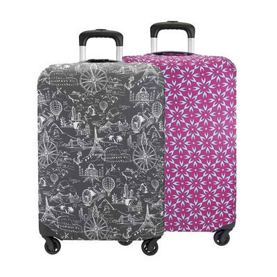 Travelon Set of 2 Suitcase Cover- Large(1 Black Print Plus 1 Berry Floral) Suitcase Cover Large