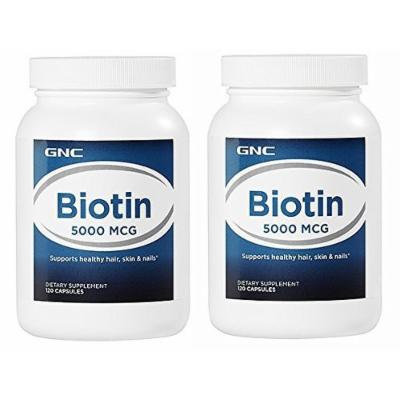 GNC Biotin 5000 120 Capsules - Single or Double Pack (Two Bottles Each of 120 Caplets)