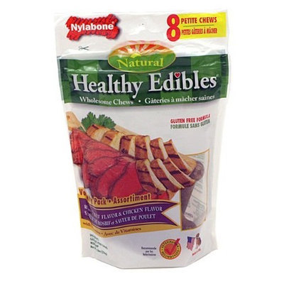 Nylabone Healthy Edibles Chicken and Roast Beef with Vitamins Dog Chew Variety Pack, Petite, 8-Count Pouch