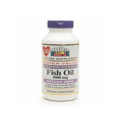 21st Century Enteric Coated Fish Oil 1000mg, Reflux Free 180 Softgels