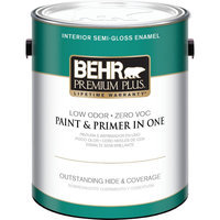 Interior Paint, Exterior Paint & Paint Samples: BEHR Premium Plus Paint 1-gal. Ultra Pure White Semi-Gloss Zero VOC Interior Paint 305001