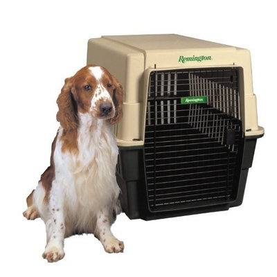 Remington Plastic Kennel, Intermediate, 28-Inch L by 21-Inch W by 22-Inch H, Beige/Green