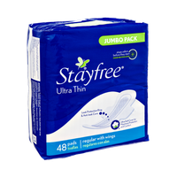Stayfree Ultra Thin Regular with Wings Jumbo Pack Pads- 48 CT