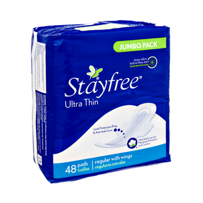 Stayfree Ultra Thin Regular with Wings Jumbo Pack Pads- 48 CT
