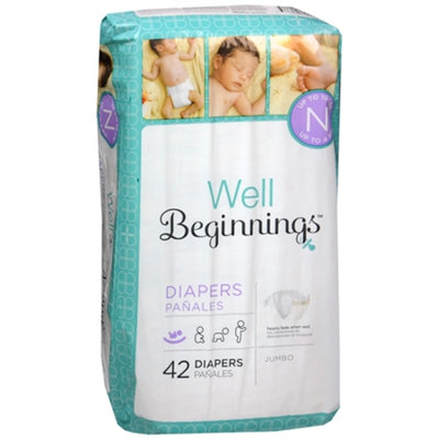 Well Beginnings Premium Diapers Jumbo, Newborn, 42 ea