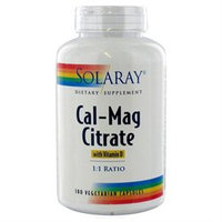 Solaray Cal-Mag Citrate w/Vitamin D 1:1, 180 ea