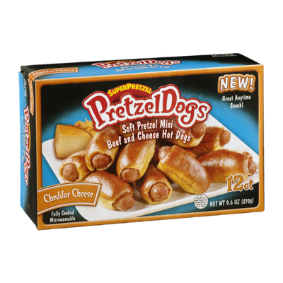 SuperPretzel PretzelDogs Soft Pretzel Mini Beef and Cheddar Cheese Hot Dogs - 12 CT