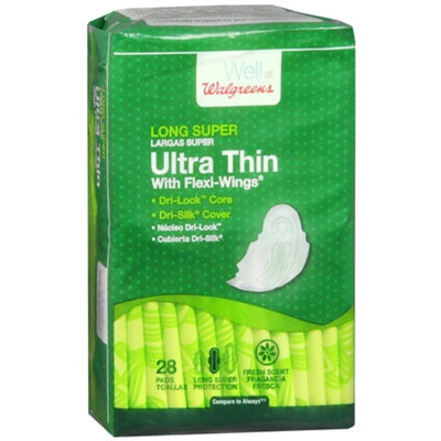 Walgreens Ultra Thin Pads with Flexi-Wings, Long Super, 28 ea