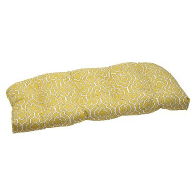 Pillow Perfect Outdoor Wicker Loveseat Cushion Set -Yellow/White Starlet