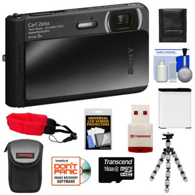 Sony Cyber-Shot DSC-TX30 Shock & Waterproof Digital Camera (Black) with 16GB Card + Battery + Case + Floating Strap + Flex Tripod + Accessory Kit