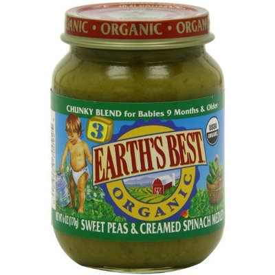 Earth's Best Organic Baby Food, Sweet Peas & Creamed Spinach Medley, 6 Ounce (Pack of 12)