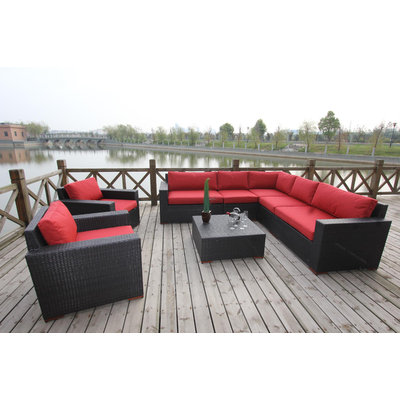 Bellini Pasadina 8 Piece Sectional Deep Seating Group with Cushion Fabric: Red
