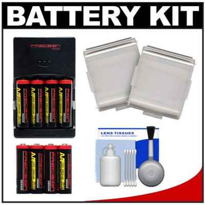 Precision Design (4) 2900 AA Batteries & Rapid Charger with 4 AA Batteries + Cleaning Kit + Battery Cases Kit