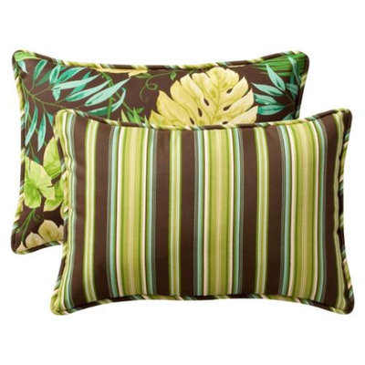 Pillow Perfect 2-Piece Outdoor Reversible Toss Pillow Set - Brown/Red Floral/Stripe