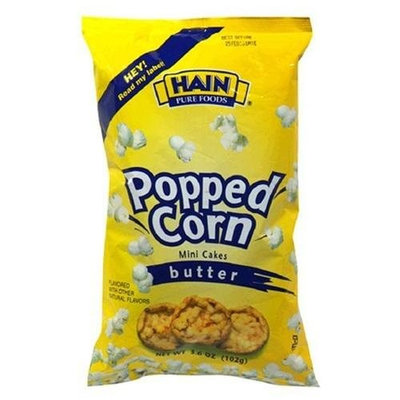 Hain Pure Snax Popped Corn Mini Cakes, Butter, 3-Ounce Bags (Pack of 12)