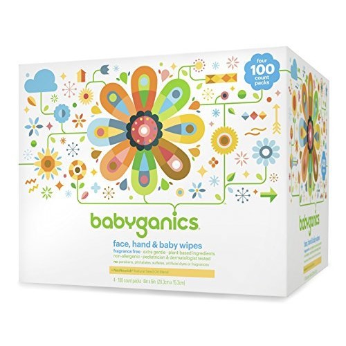 Babyganics Face, Hand & Baby Wipes, Fragrance Free, 400 Count (Contains Four 100-Count Packs)