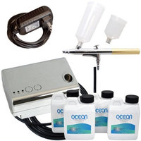 Complete Professional Belloccio Sunless Tanning Airbrush System with Ocean DHA Solution Sunless Tanning Variety Sampler Pack (4 Different Solutions - 1 Pint Total)