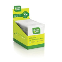 Cleanwell Natural Hand Sanitizing Wipes, 20-Count Individually Wrapped Wipes (Pack of 2)