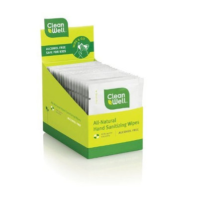Cleanwell Natural Hand Sanitizing Wipes, 20-Count Individually Wrapped Wipes (Pack of 2)