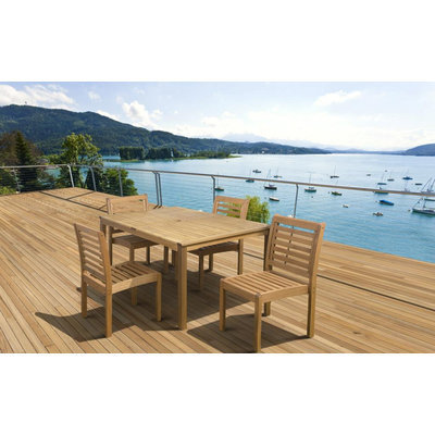 Amazonia Ibiza 5 Piece Armless Eucalyptus Wood Rectangular Patio Dining Set Brown
